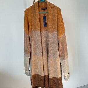 Joseph A Longline Color Block/Ombré Open Front Duster Cardigan Size L NWT